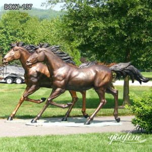Two Bronze Lifesize Running Horse Statue