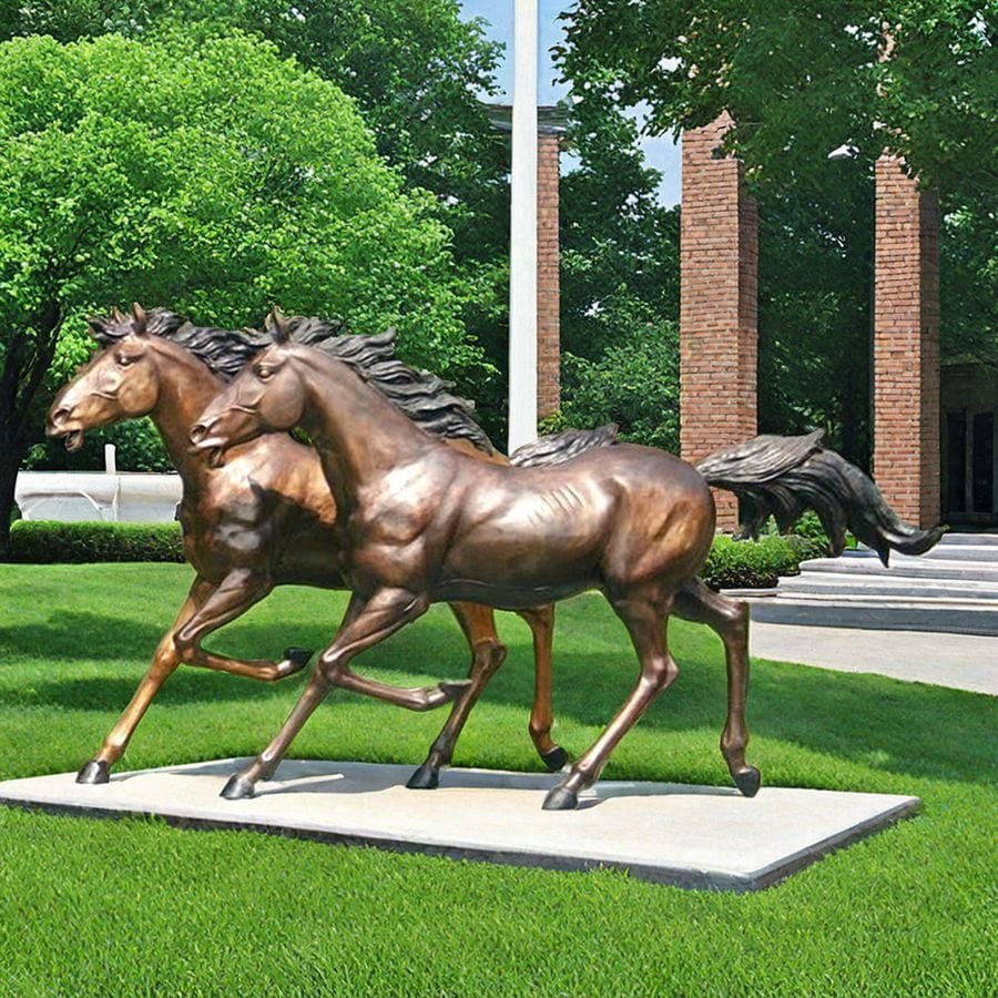 Two Bronze Lifesize Running Horse Statue