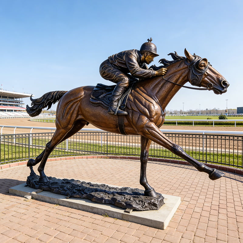 Bronze racing horse sculpture