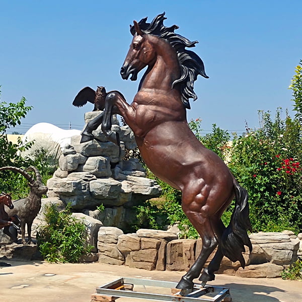 Bronze rearing horse sculpture