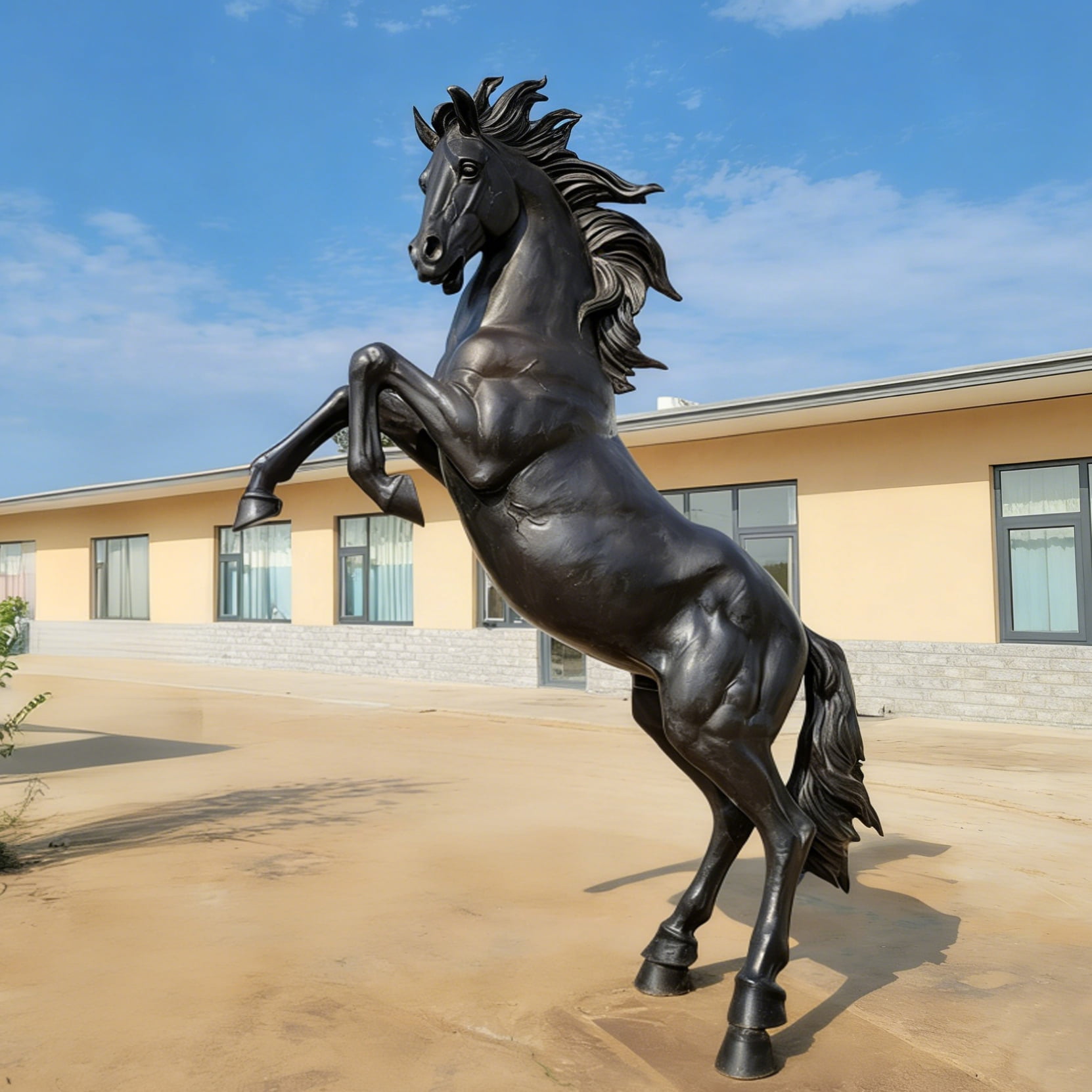 Bronze rearing horse sculpture