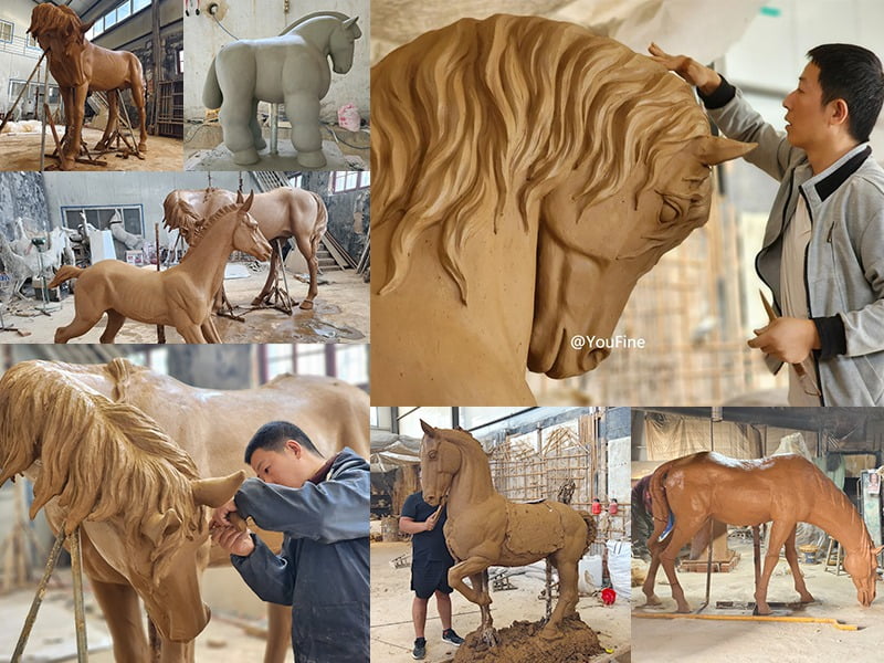 Bronze horse sculpture standing pose options.