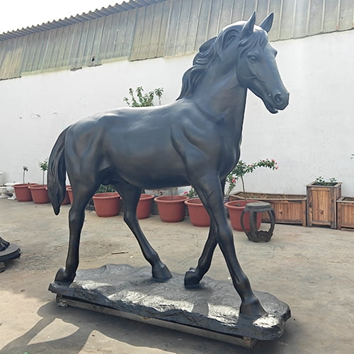 The finished, colored bronze standing horse sculpture