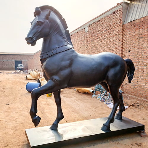 The completed black bronze standing horse sculpture