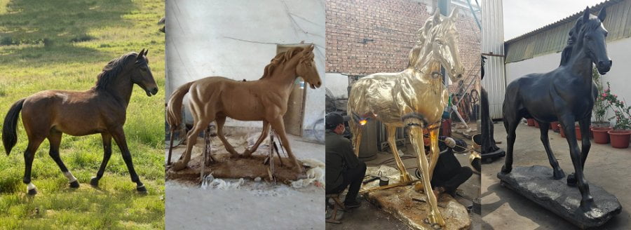 Bronze horse sculpture workshop background
