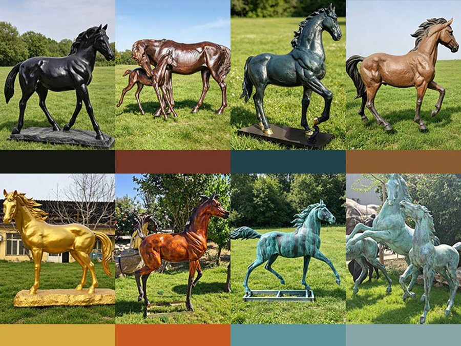 A series of bronze horse sculptures displaying various colors — Custom Colors