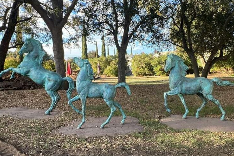 three bronze horse sculptures for park