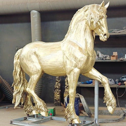 The bronze standing horse sculpture after welding and polishing