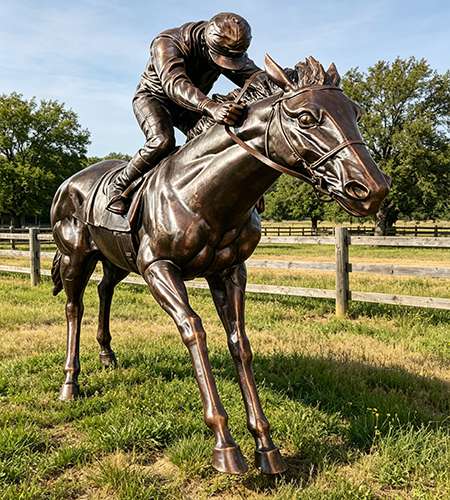 Bronze horse statue on a ranch