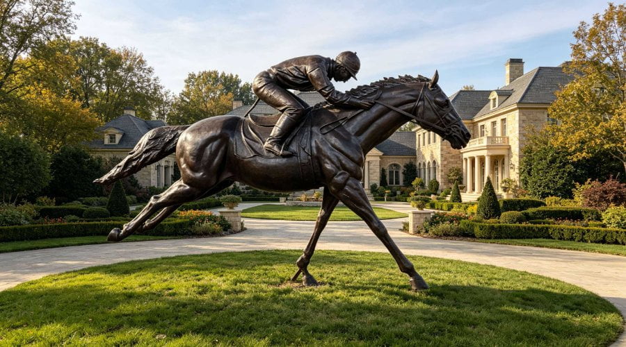 Bronze racing horse on a private estate