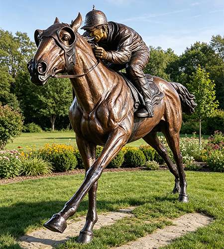 Bronze horse at hotel entrance
