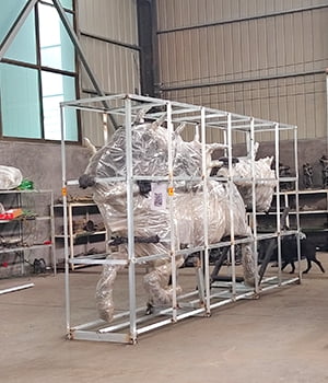 export packing process for large bronze rearing horse sculpture wooden crate