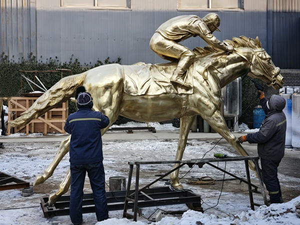 Expert welding of individual cast bronze sections into unified sculpture
