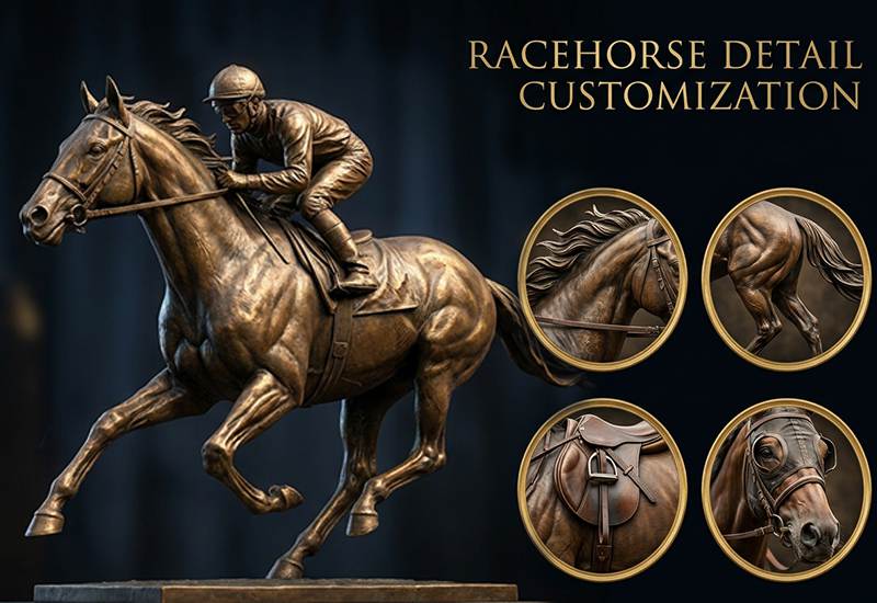 Close-up detail of bronze horse muscle definition, mane and bridle craftsmanship
