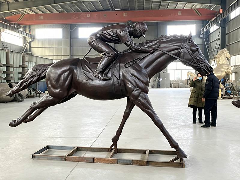 Bronze racing horse pair for a German estate