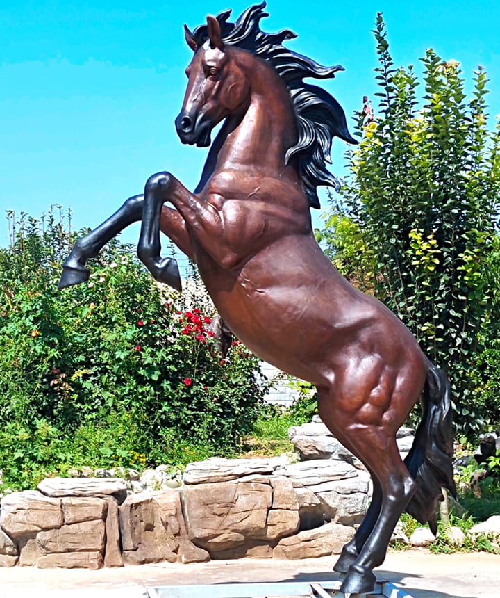 life size rearing bronze horse sculpture for estate entrance