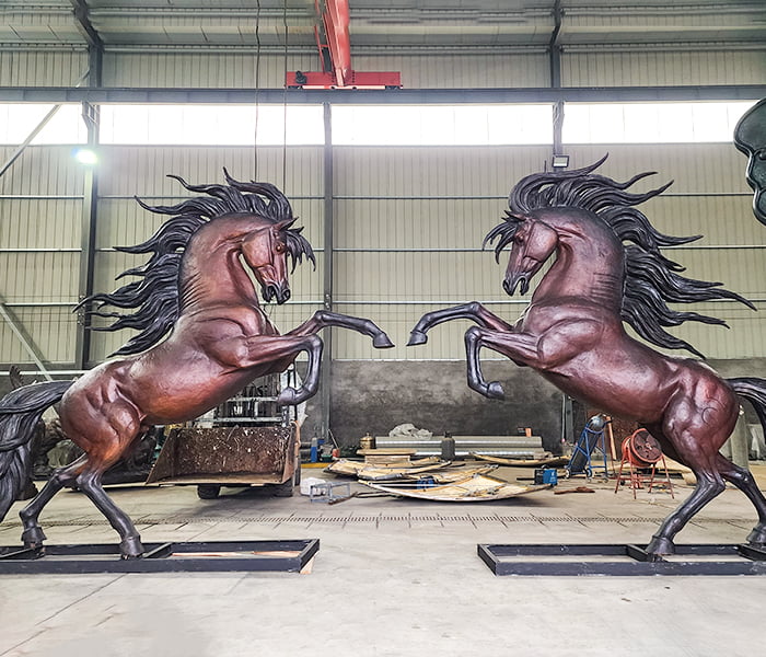 Single or matching pair of bronze horse sculptures