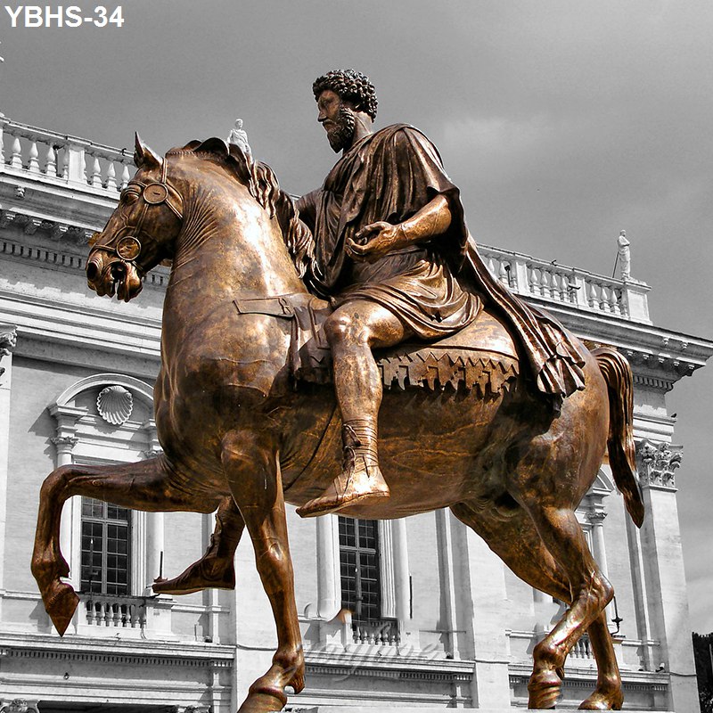 Bronze equestrian statue featuring a rider adorned in classical attire, situated in front of an ornate historical building.