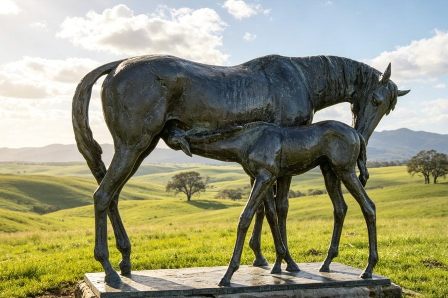 Memorial bronze portrait sculpture of horse