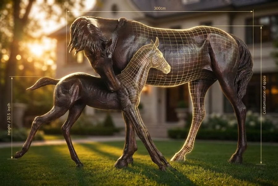 Custom size and patina color selection for bronze sculpture