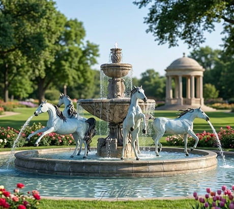 Bronze horse fountain at a private estate