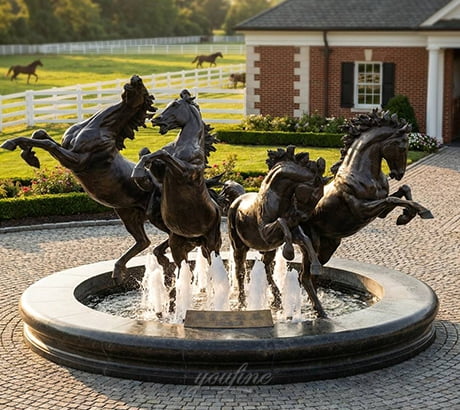 Bronze horse fountain at an equestrian club