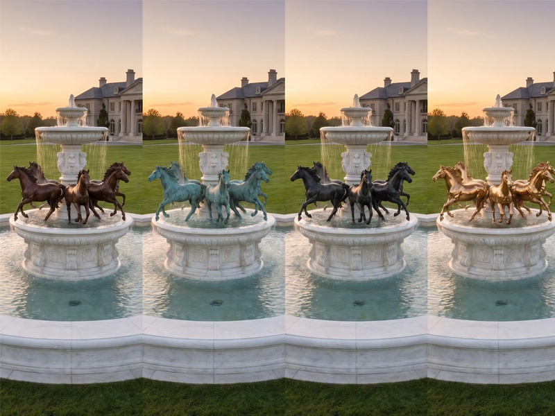 Bronze patina finishes in brown, green, antique, and polished tones