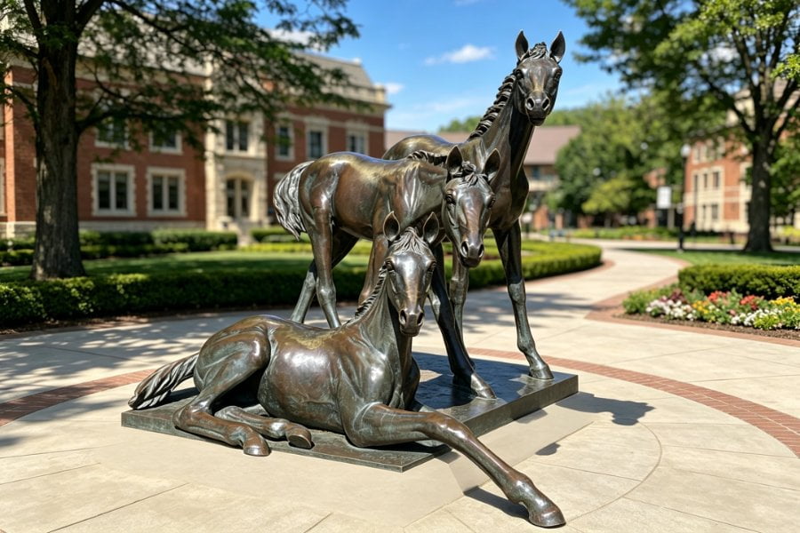 Memorial bronze portrait sculpture of horse