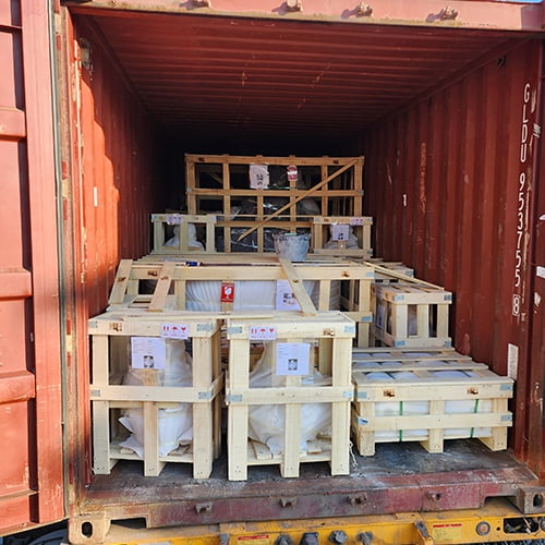 Bronze horse fountain prepared for shipping