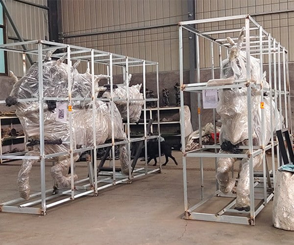 Bronze horse packed for international export shipping