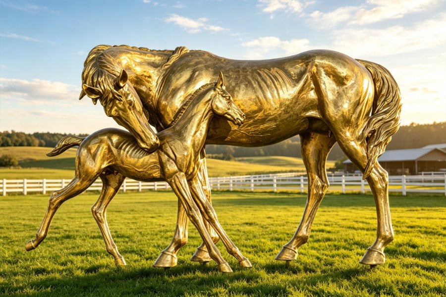Equestrian club entrance with bronze sculpture