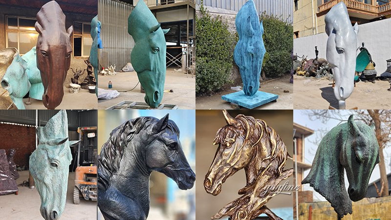 Custom patina colour options for bronze horse head sculpture