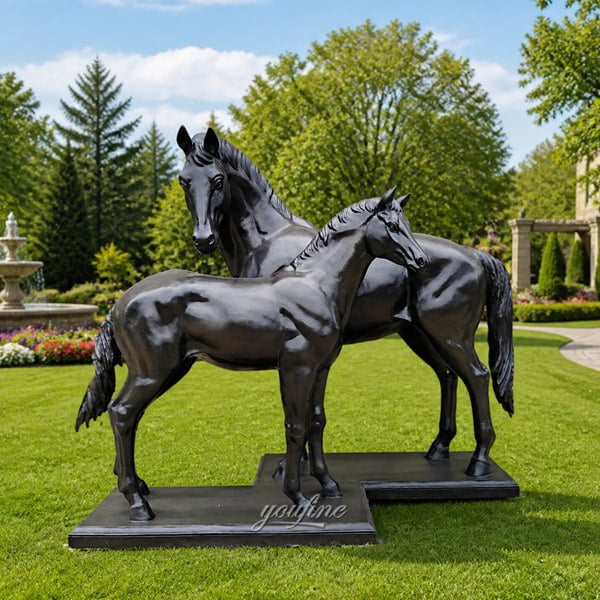 Bronze Mare and Foal Statue -- heartwarming mother and foal bronze sculpture pairs