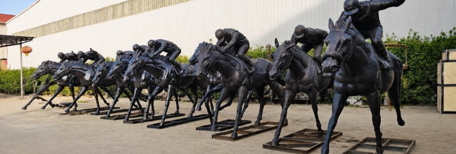 Premium bronze horse sculpture in a factory outdoors