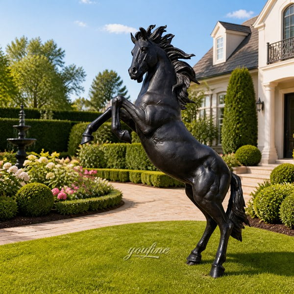 Rearing Bronze Horse Sculptures -- majestic horses rearing up on hind legs