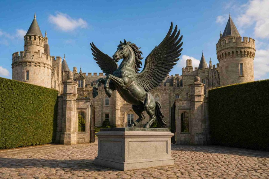 Bronze Pegasus at estate entrance
