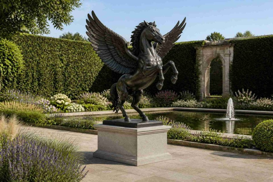 Bronze Pegasus in private garden