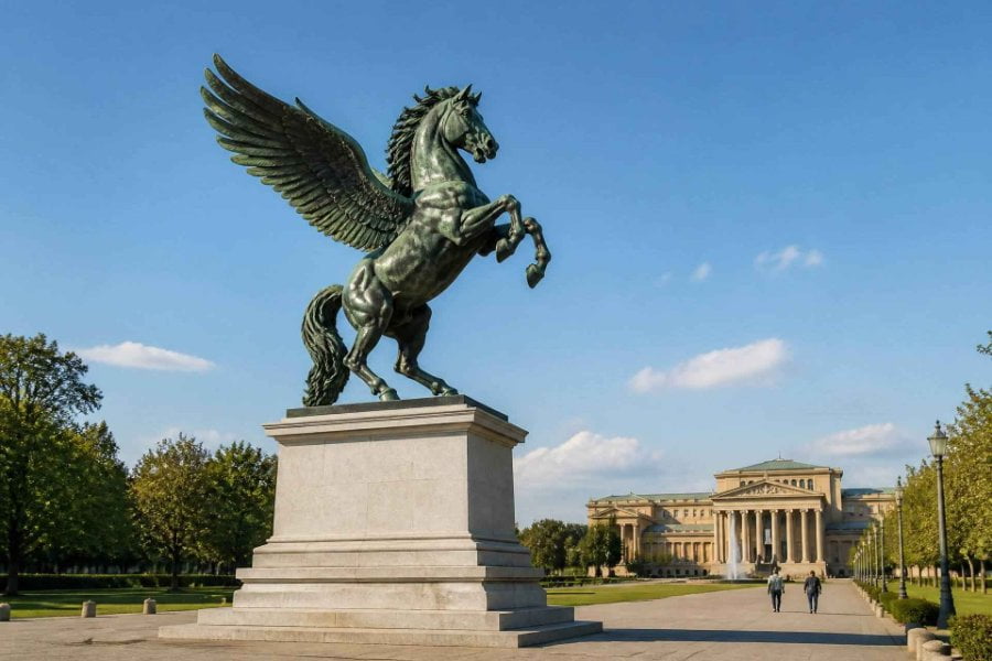 Bronze Pegasus as public art installation