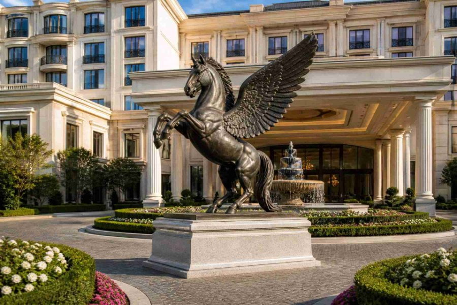 Bronze Pegasus in luxury hotels entrance
